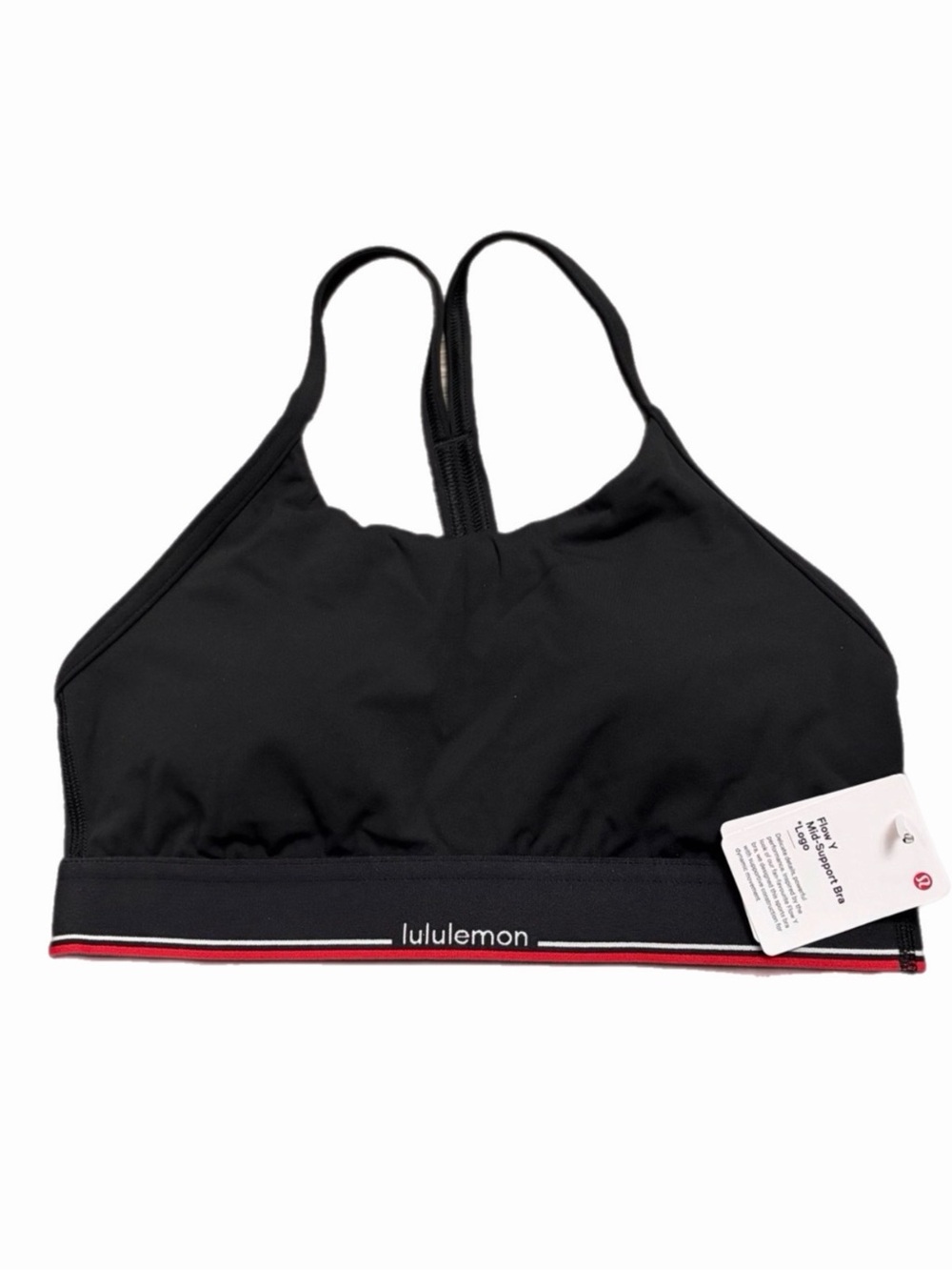 NWT Lululemon Flow Y Mid-Support Longline Bra *Logo B/C Cup (Black) Size 4